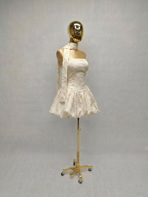 Vestido Aperlado, Falda Globo con Mascada
