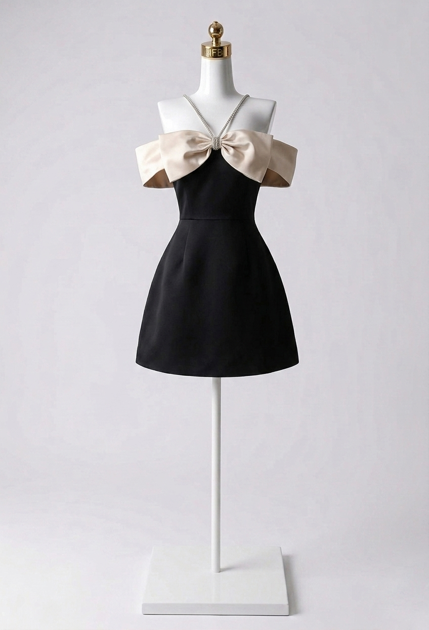 Vestido Mate con Escote con Moño Satinado