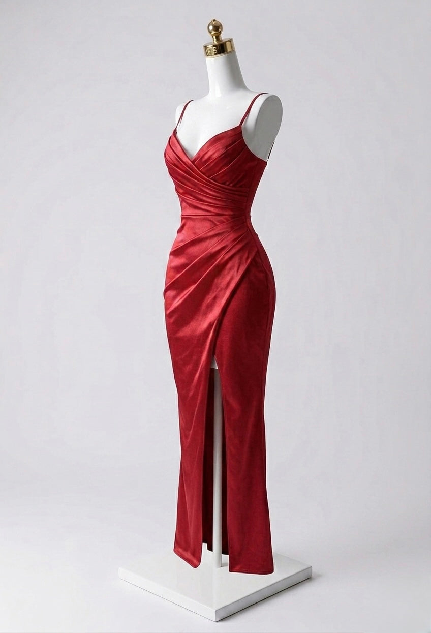 Vestido Maxi Satinado Abertura en Pierna