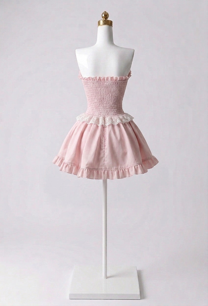 Vestido Escote Corazón, Moños y Olanes