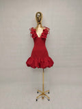 Vestido Escote con Flor y Olanes con Flores