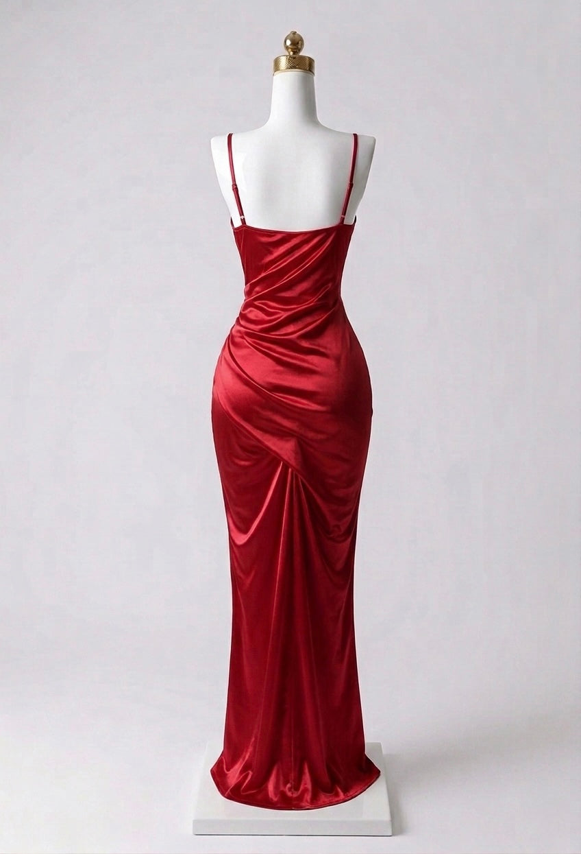 Vestido Maxi Satinado Abertura en Pierna