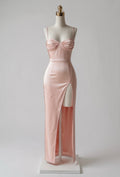 Vestido Maxi Satinado con Abertura en Pierna