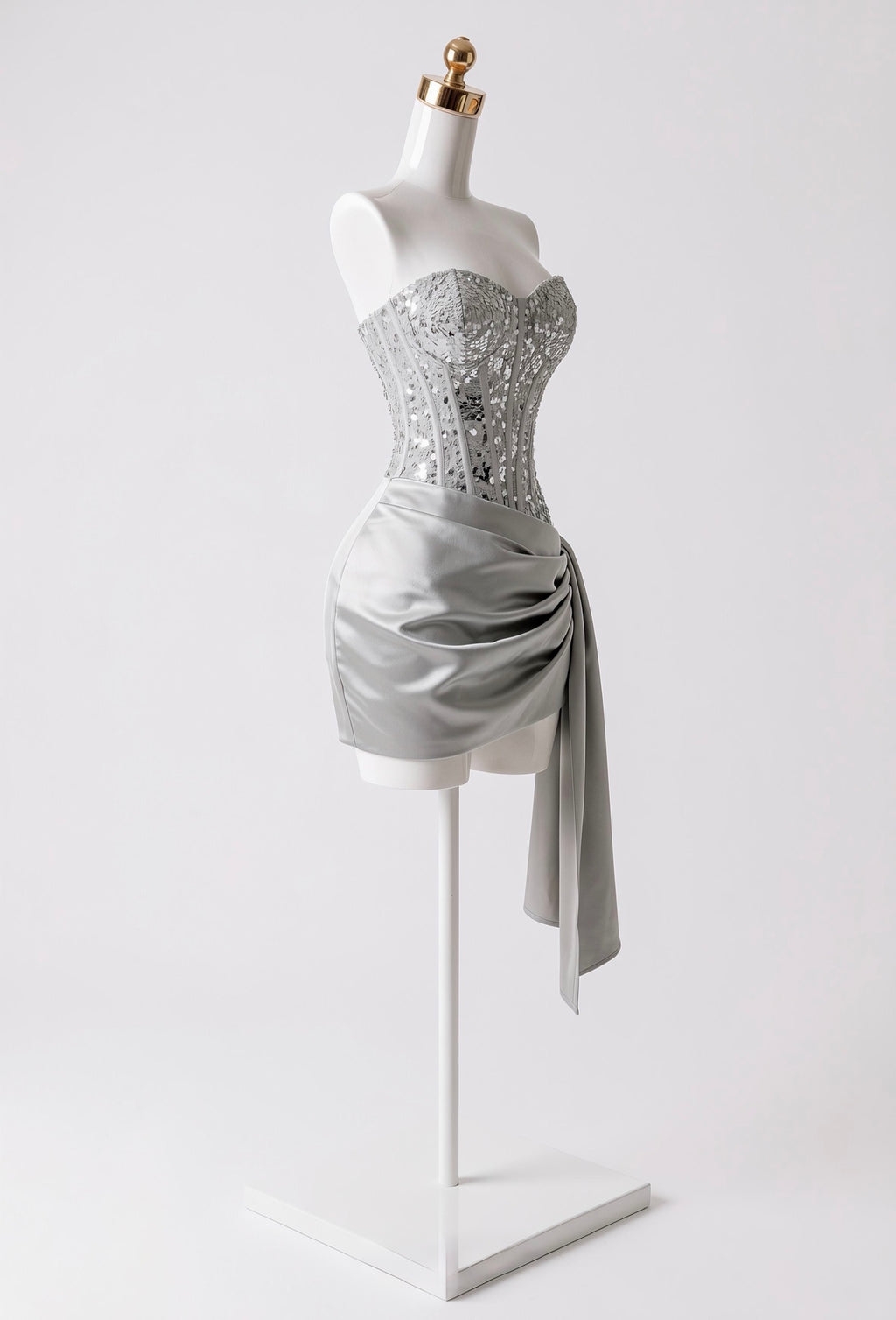 Vestido Corset Lentejuelas y Falda Plisada