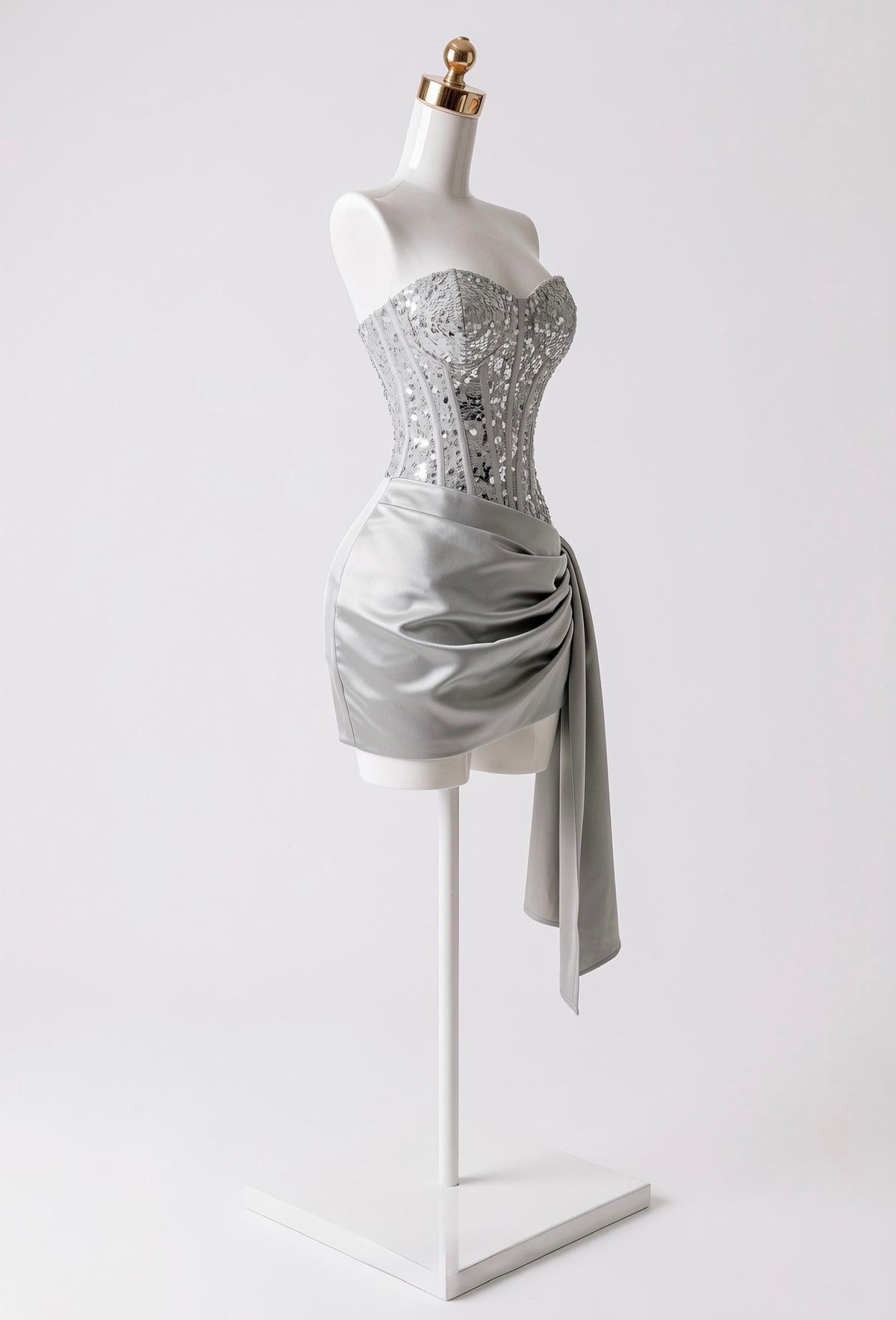 Vestido Corset Lentejuelas y Falda Plisada