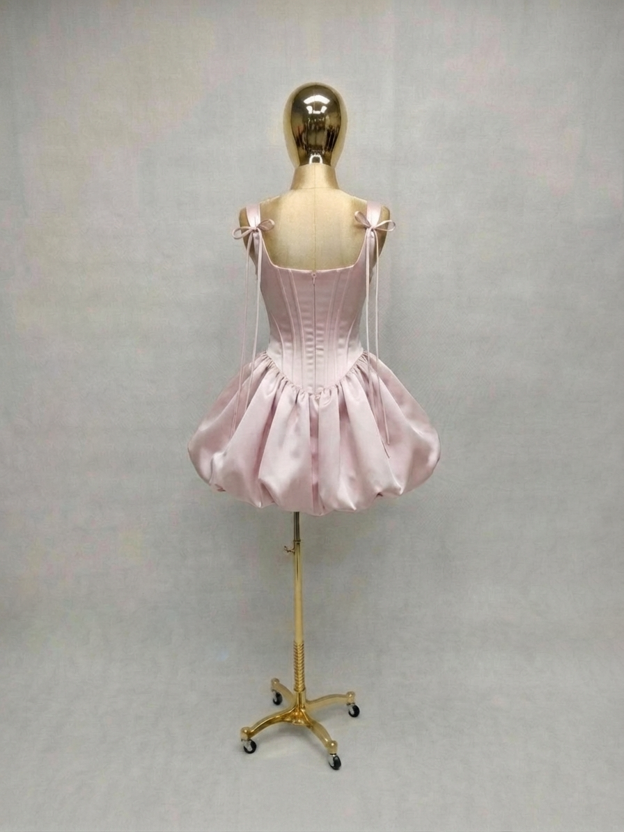 Vestido Satinado con Falda Tipo Globo