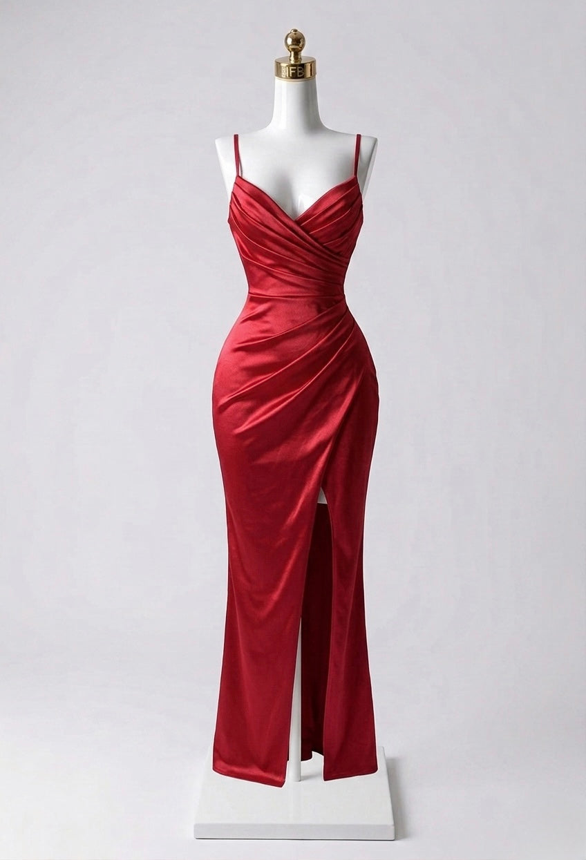 Vestido Maxi Satinado Abertura en Pierna