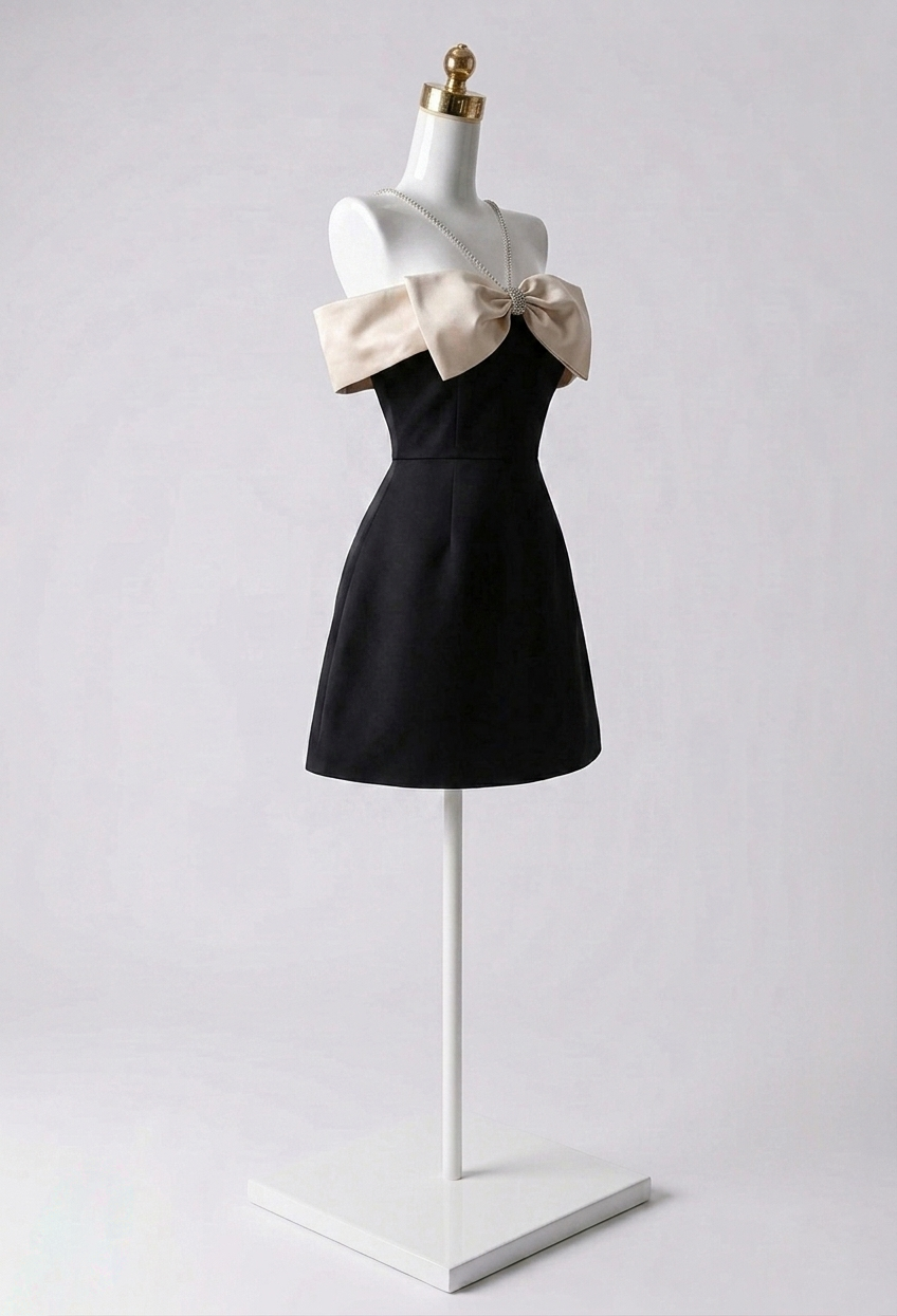 Vestido Mate con Escote con Moño Satinado