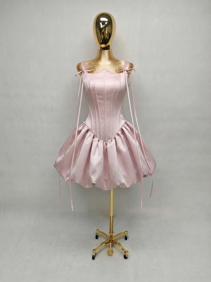 Vestido Satinado con Falda Tipo Globo
